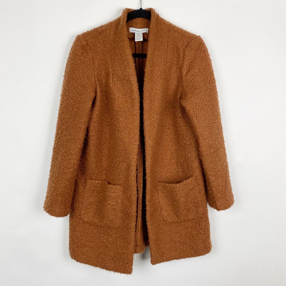Carole Wren Womens Rust Brown Boucle Open Front Cardigan‎ Jacket Size Medium